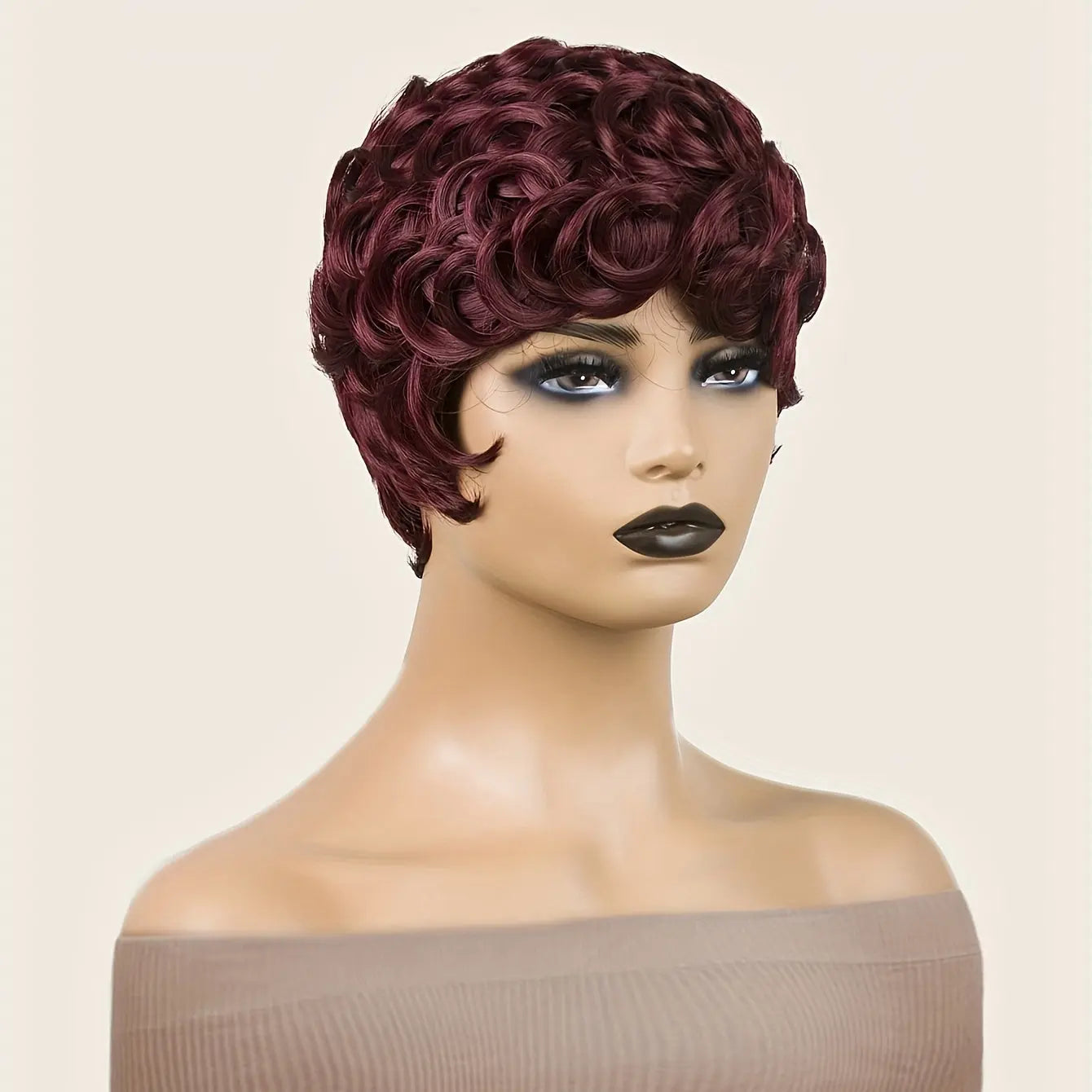 Short Curly Pixie Cut Wigs for with Bangs - Heat Resistant Synthetic Hair, 180% Density Curly Wave, Rose Net Cap, Natural Look Daily Wear & Special Occasions, Short Hair Wig
