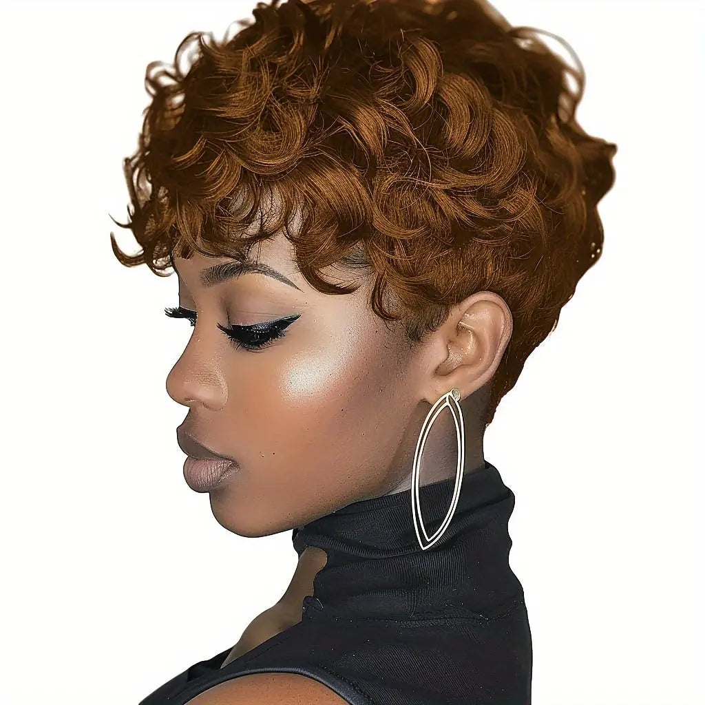 Short Curly Pixie Cut Wigs for with Bangs - Heat Resistant Synthetic Hair, 180% Density Curly Wave, Rose Net Cap, Natural Look Daily Wear & Special Occasions, Short Hair Wig