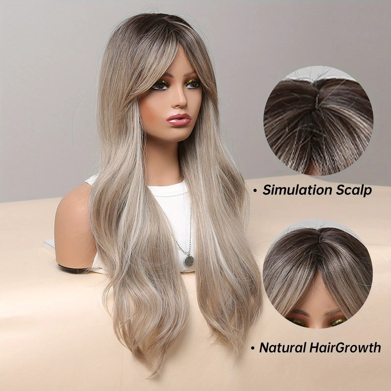 [Pink Hair Wigs] Pink 24 Inch Synthetic Fiber Hair Wigs With Bangs | Long Body Wave Hair Wigs For Women Girls | For Daily Party Cosplay Use Music Festival