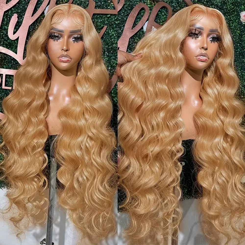 Honey Blonde Human Hair Wig 27# Honey Blonde Wig Highlight Ombre Blonde 13x6 HD Lace Front Wigs Human Hair 13*6 Honey Blonde Lace Front Wig Colored Body Wave Pre Plucked Baby Hair Glueless For Women Daily & Party