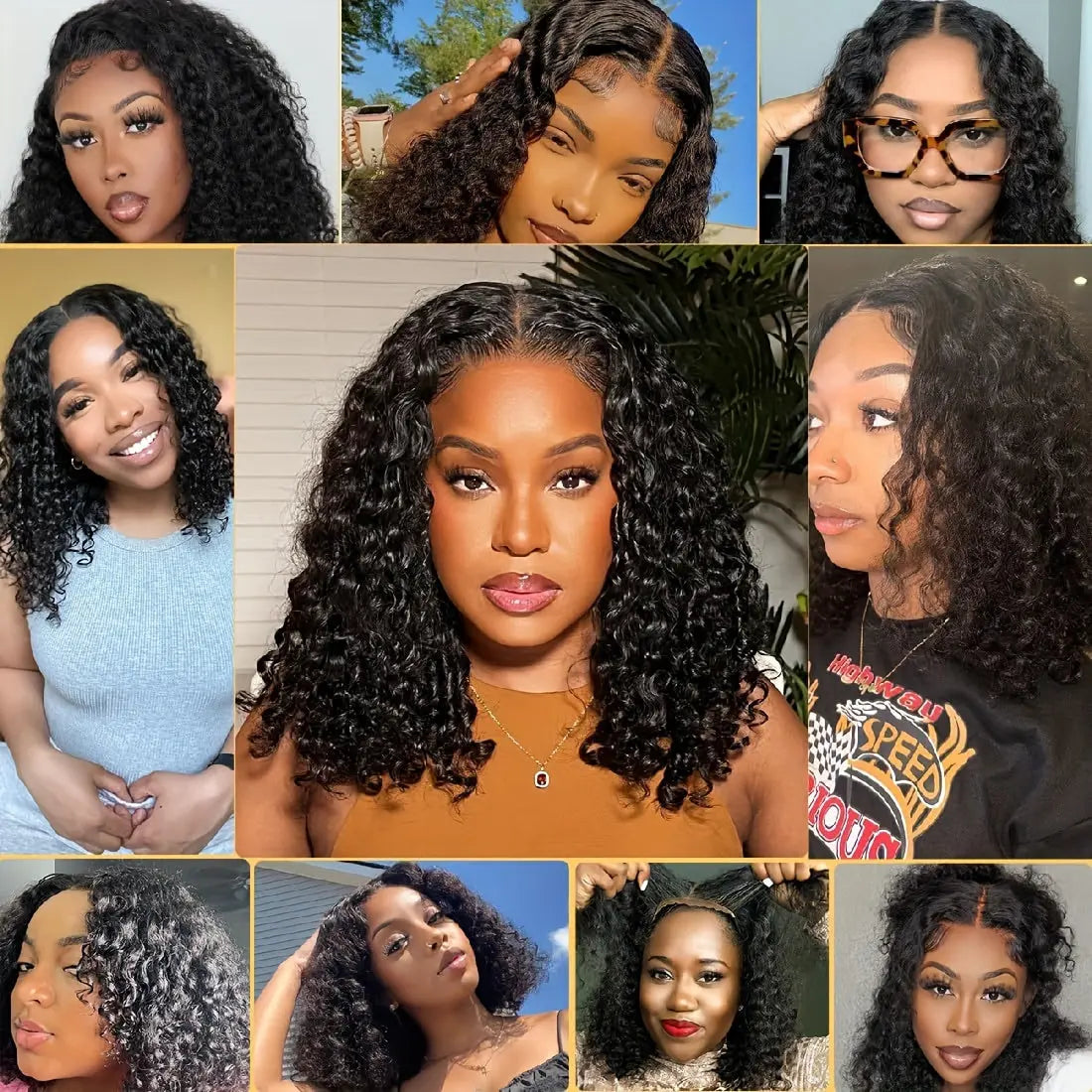 Put On and Go Glueless Bob Wig Short Curly Bob Wigs Lace Front Wigs Human Hair Lace Pre Cut Hairline Pre Plucked No Glue Lace Wig Natural Black Throw On & Go Wig