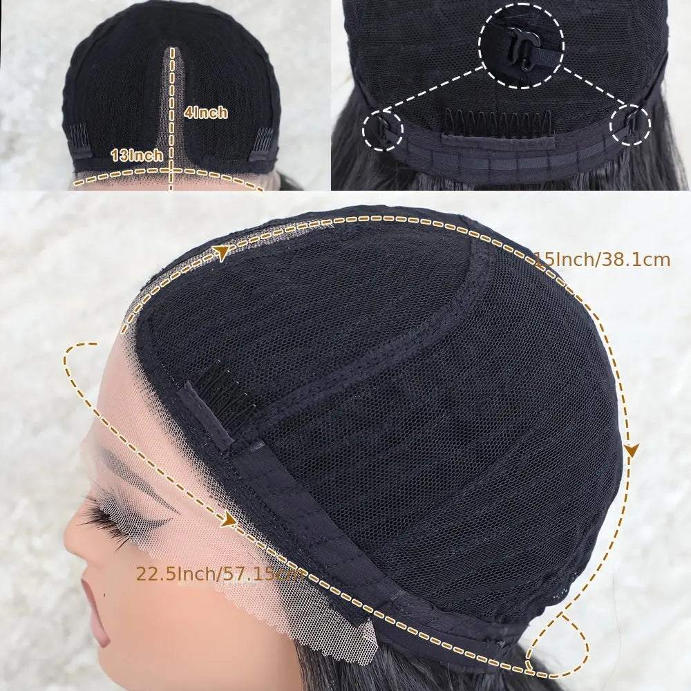 26 Inch Long, 180% Density, Loose Wave Lace Front Wig - Pre-Plucked, Pre-Styled, Natural Wavy Black Color, Glueless 13x4x1 Middle Part Frontal Lace Replacement Wigs for Women and Girls - Heat Resistant Fiber, Elegant and Dail