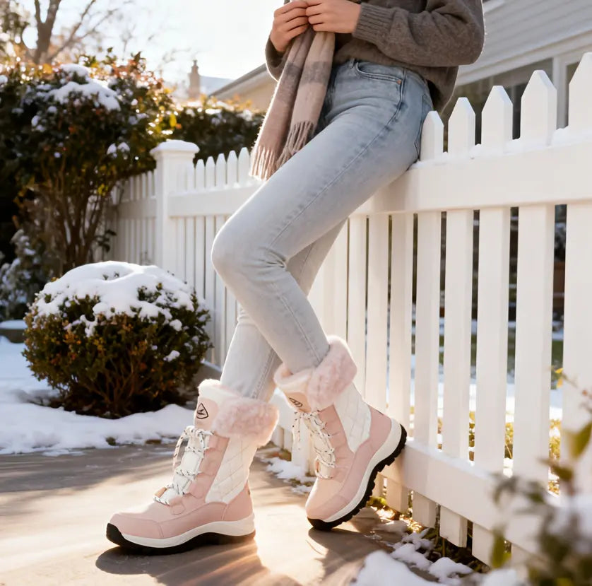 Women's High Quality Winter Snow Boots - Heavy-Duty PU Cover-like Upper, Non-Slip Rubber Outsole, Mid-Calf High-Ankle with Cushioned Insole - All-Terrain Traction for Ice, Snow, Mud, and Slush - Ideal for Hiking, Walking, and