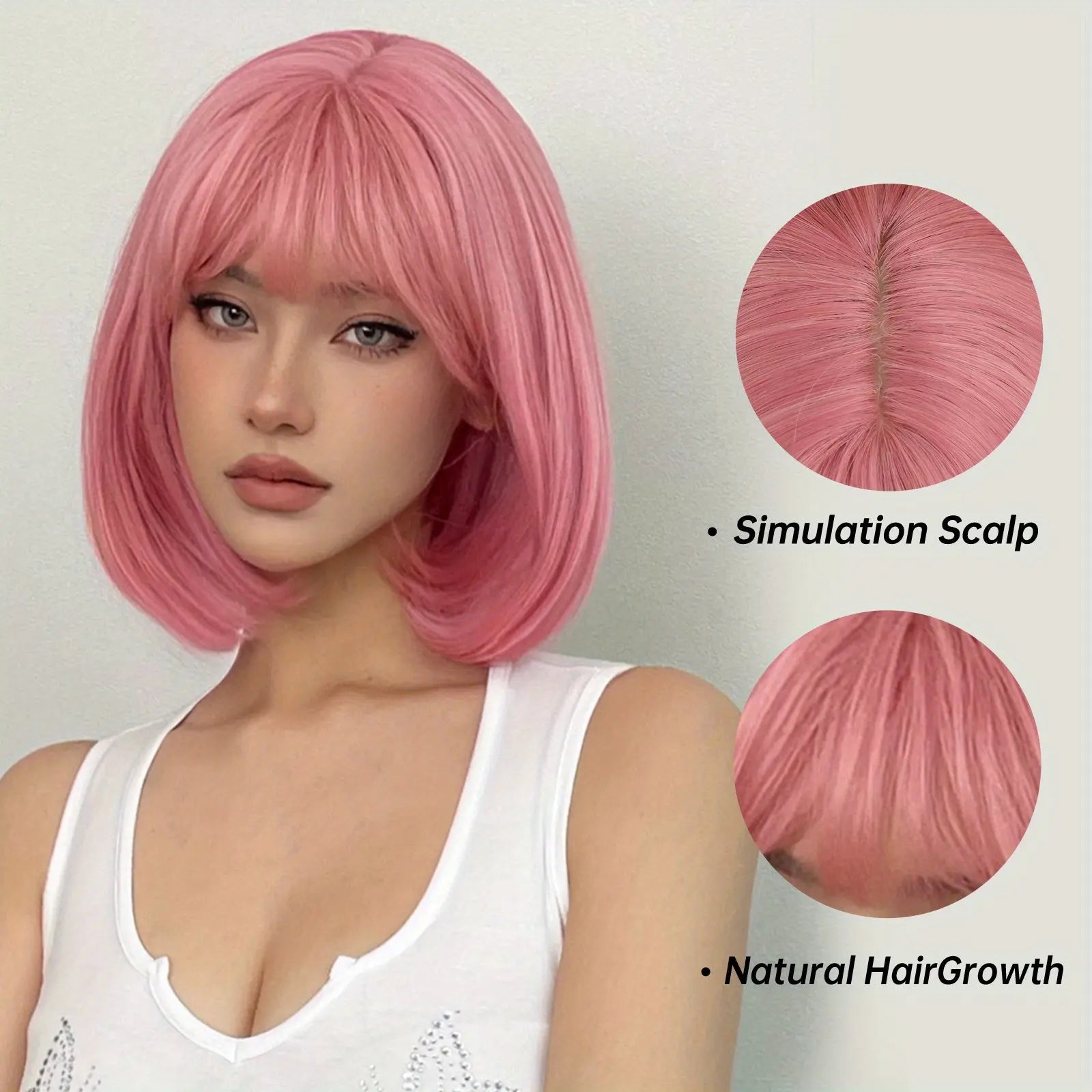 Brown 14 Inch Bob Short Straight Hair Wigs With Bangs Cute Synthetic Fiber Women's Wigs For Daily Halloween Party Cosplay Use Music Festival