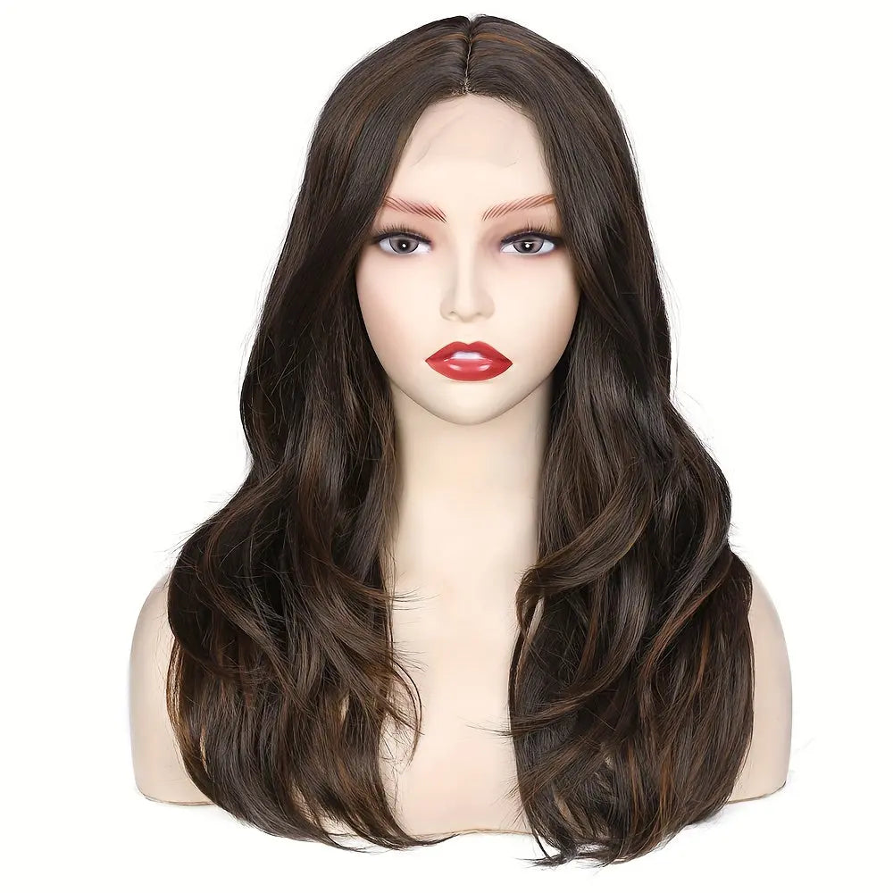 Long Wavy Wig With Highlights Synthetic Hair Layered Lace Wigs Heat Resistant Fiber Black Wigs For Women Cosplay Wig Daily Use