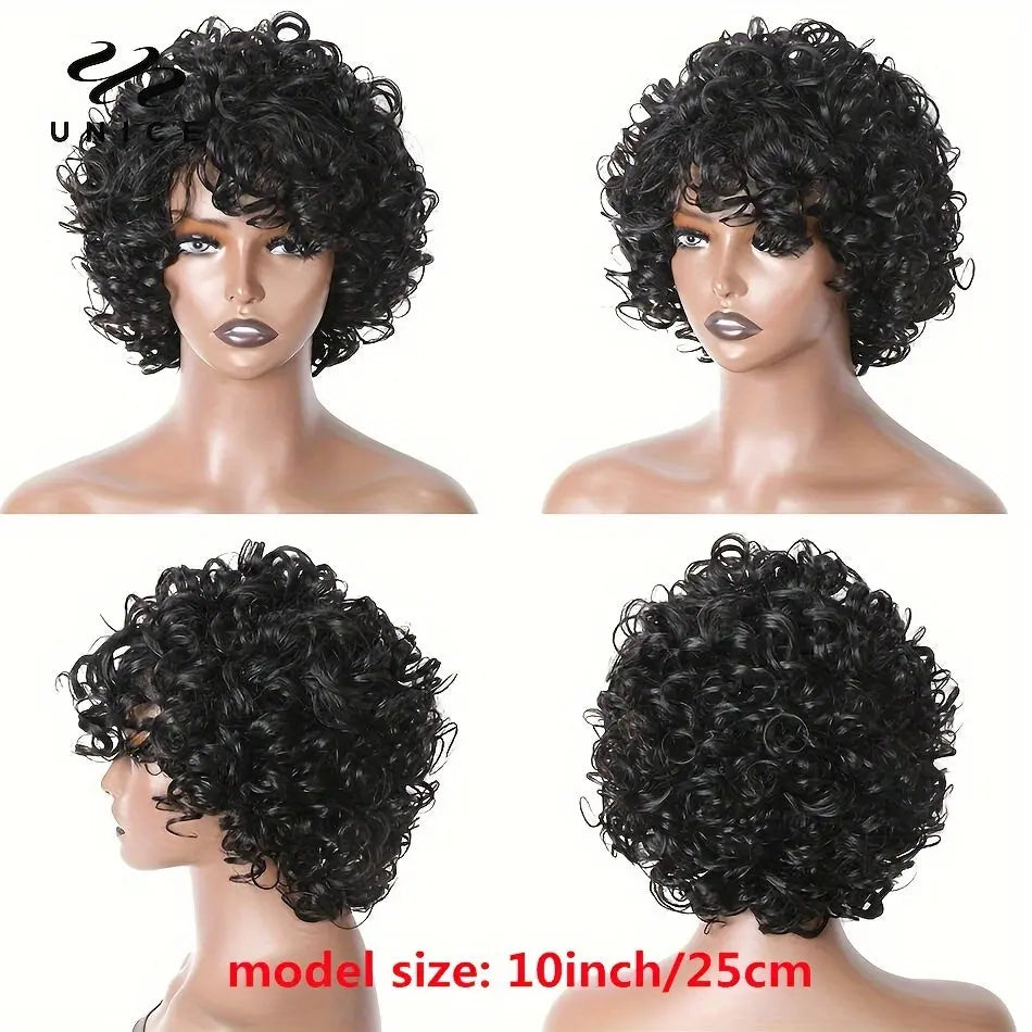 [Short Bouncy Pixie Cut Wig] Unice Hair Short Loose Curly Wigs Brazilian Hair Bouncy Waves Pixie Cut Wig Fluffy Curls Bob Wig For Women Human Hair Wigs