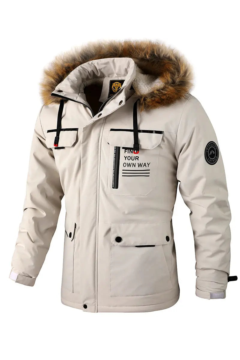 Men'S Winter Windbreaker Jacket with Warm Hood - Maroon Zip-Up Outdoor Coat, Stand Collar, Multiple Pockets, Casual Sporty Design for Cold Weather, Winter Jacket Avivanastore