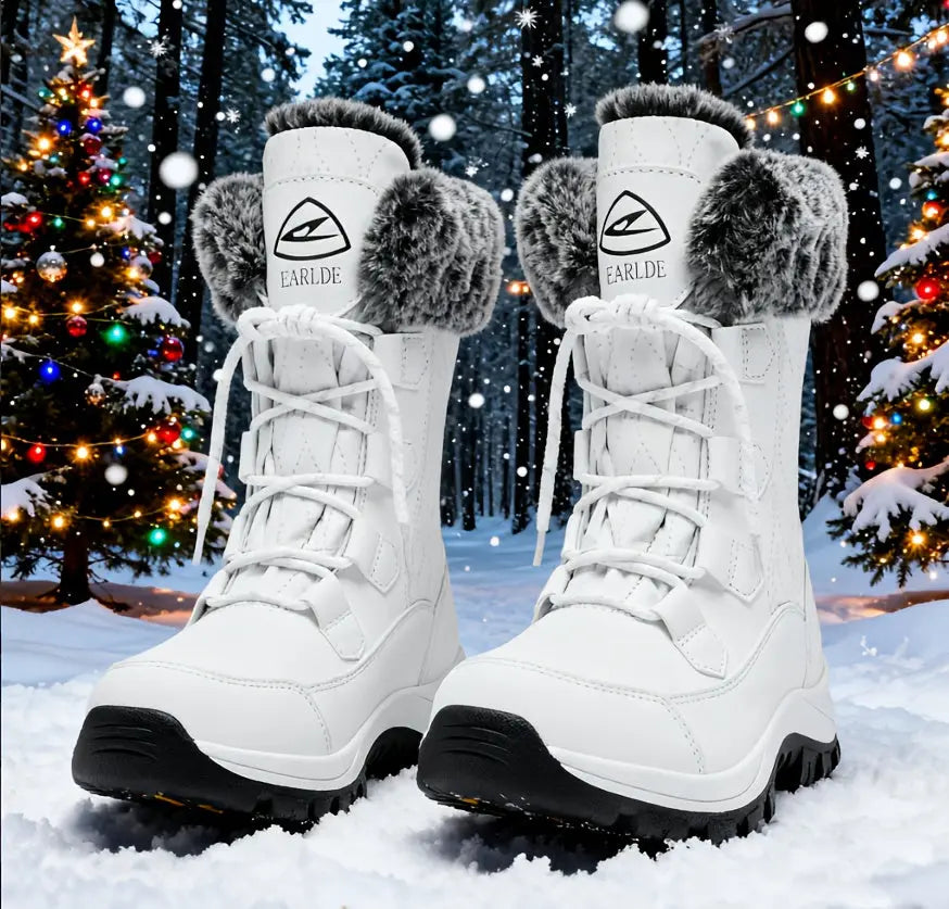 Women's High Quality Winter Snow Boots - Heavy-Duty PU Cover-like Upper, Non-Slip Rubber Outsole, Mid-Calf High-Ankle with Cushioned Insole - All-Terrain Traction for Ice, Snow, Mud, and Slush - Ideal for Hiking, Walking, and