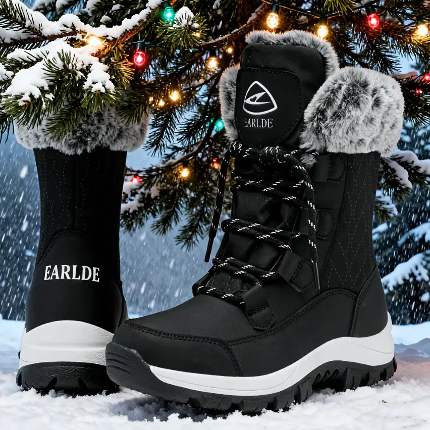 Women's High Quality Winter Snow Boots - Heavy-Duty PU Cover-like Upper, Non-Slip Rubber Outsole, Mid-Calf High-Ankle with Cushioned Insole - All-Terrain Traction for Ice, Snow, Mud, and Slush - Ideal for Hiking, Walking, and