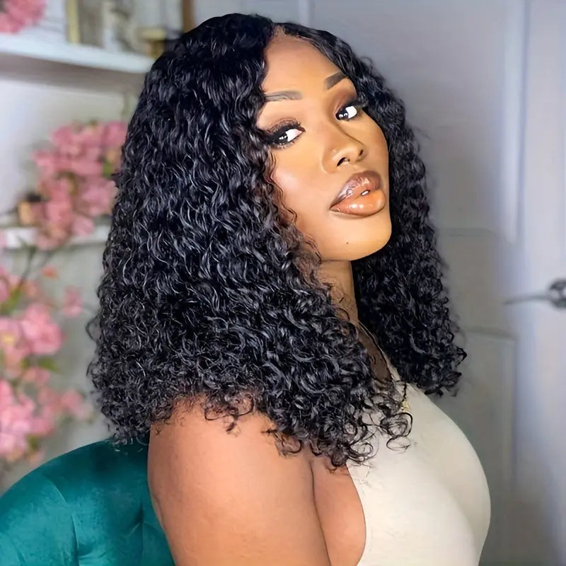 Kinky Curly Glueless Bob Wig Human Hair Pre Plucked Pre Cut Put On And Go Glueless Bob Wigs for Women 4x4 HD Transparent Lace 180% Density