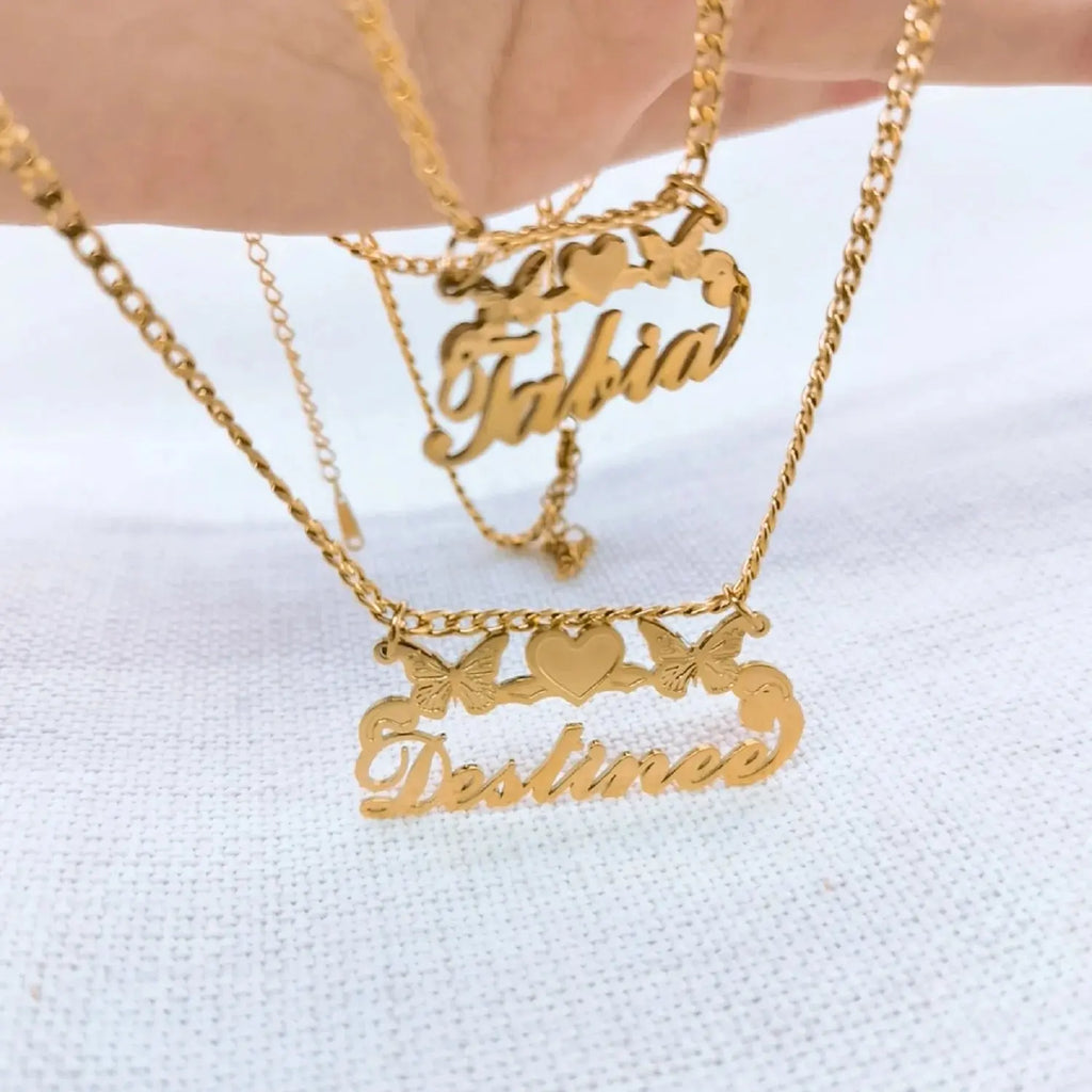 Gold Name Custom Women's Necklace Stainless Steel Butterfly Pendant Personalized Nameplate Necklace Custom Women's Jewelry Gift