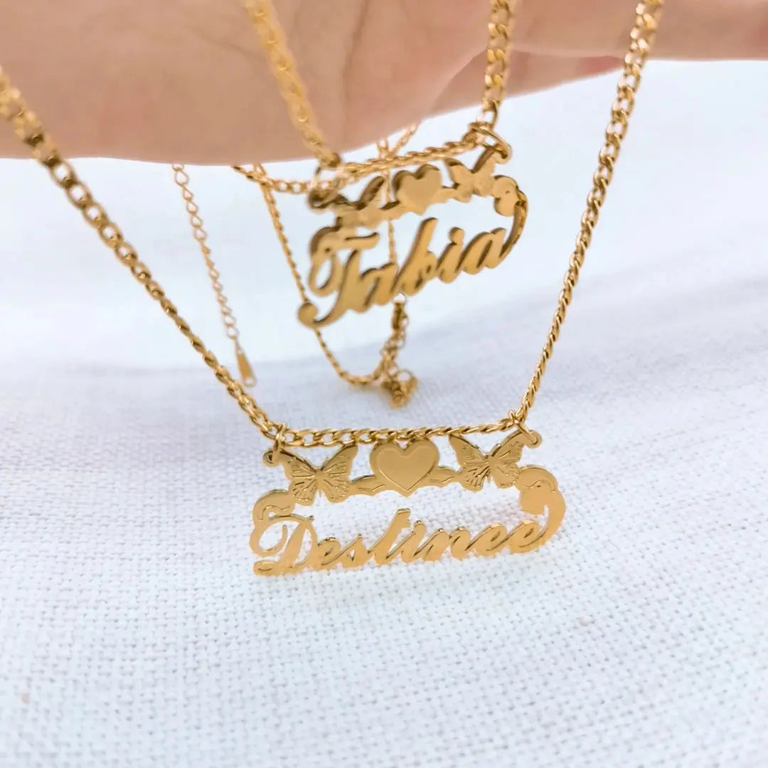 Gold Name Custom Women's Necklace Stainless Steel Butterfly Pendant Personalized Nameplate Necklace Custom Women's Jewelry Gift