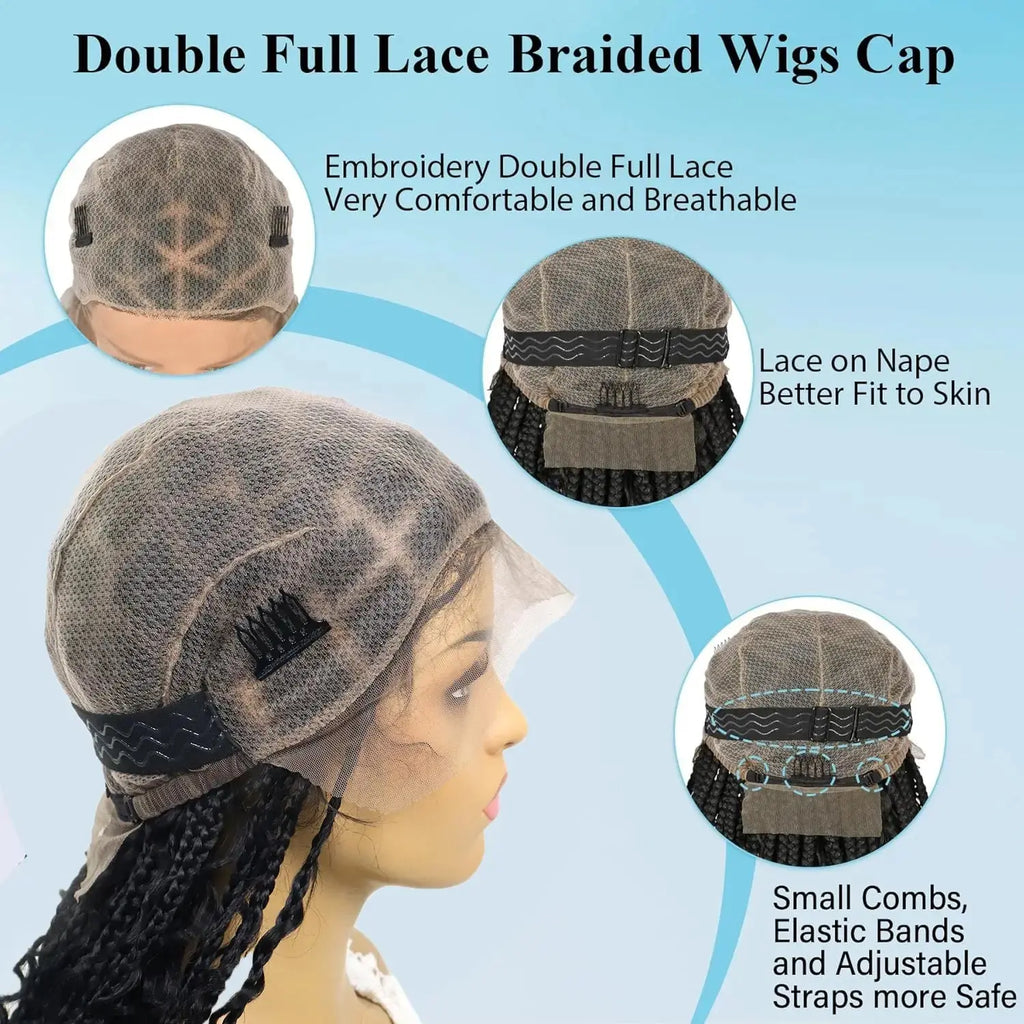 Bohemian Braided Wigs Boho Box Braid Knotless Goddess Locs Wigs with Curly Ends Synthetic Full Lace Wig with Baby Hair for Women