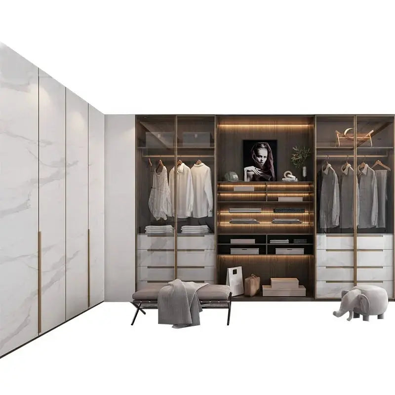 clear Layered Antbox Wardrobe 2 Drawer 3 Doors Wardrobe White Wooden Closet for Clothes