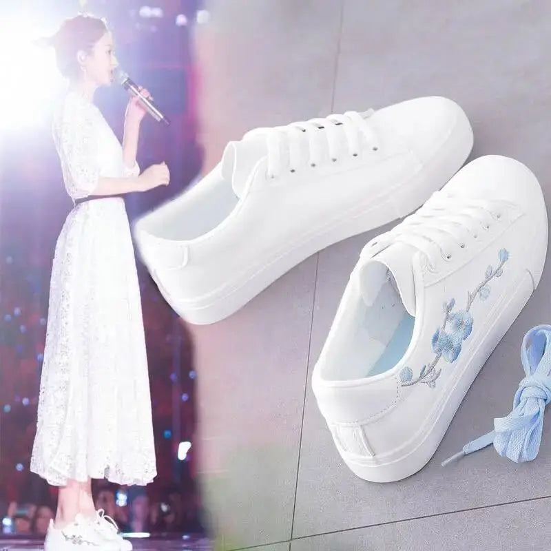 Embroidered Ladies White Shoes Casual Sports Shoes New Low-top Women's Shoes