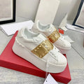 Top Quality Flat Genuine Leather Heightening Designer Sneakers Fashion Thick Soled Rivet Walking Style Shoes Casual Women Shoes
