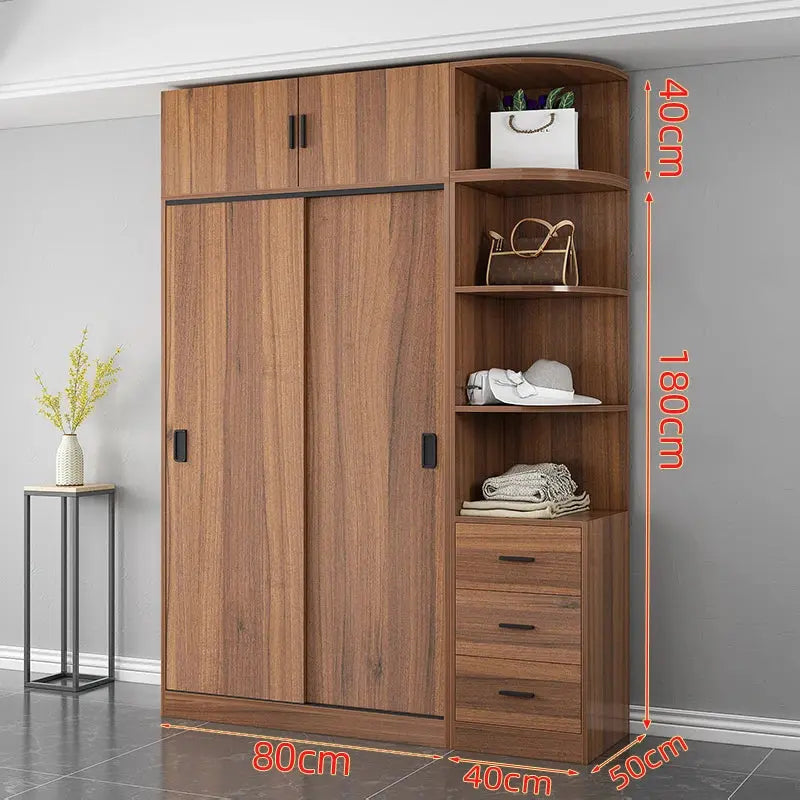 2 Door Wooden Wardrobe with Hanging Rail, Bedroom Wardrobe for Clothes Storage Domestic Closet Cupboard Bureau Chest-drawer Robe