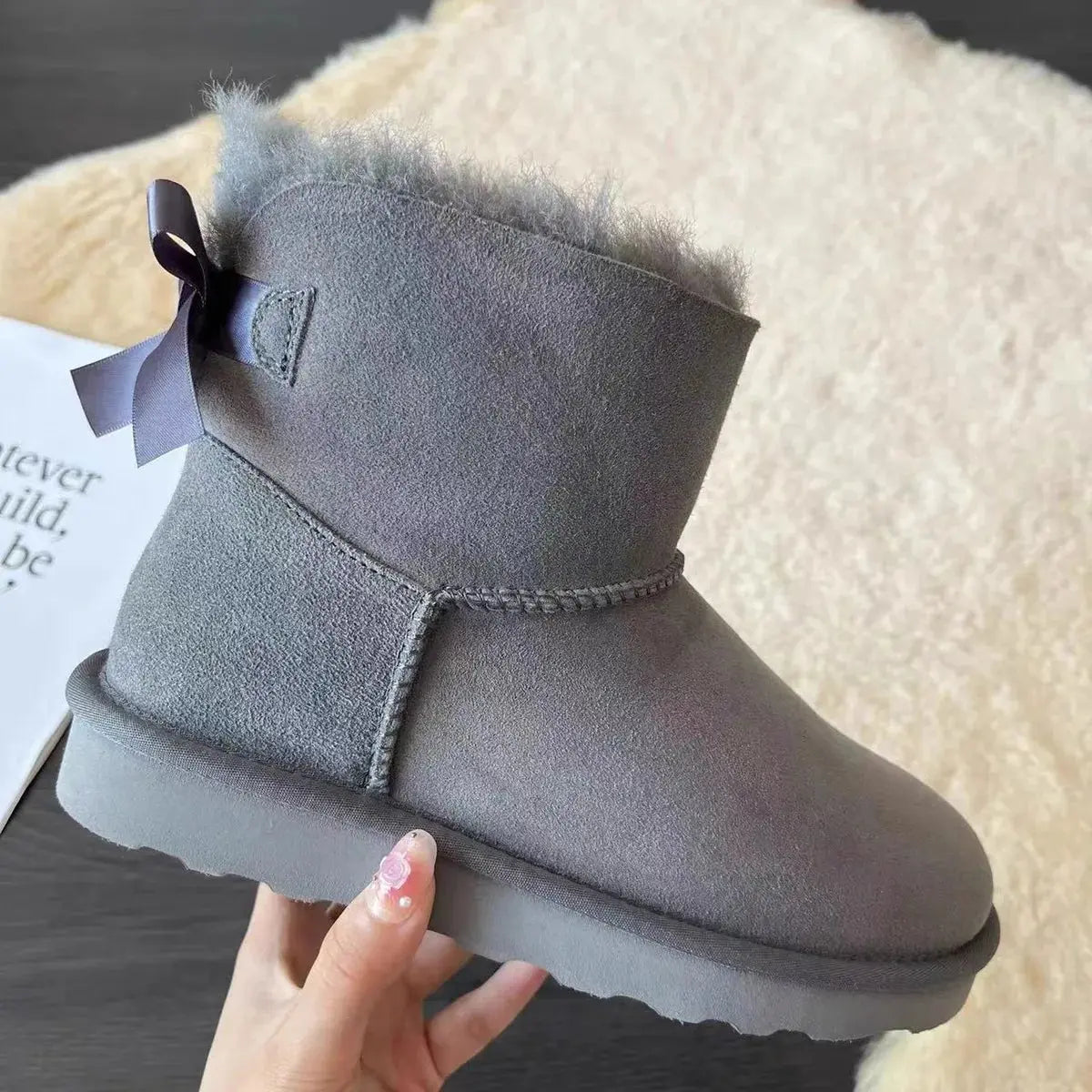 Winter Wool 2026 Snow Boots Women's Fur Upper EVA Midsole Cotton Lining Breathable Warm Round Toe Low-barrel Shoes Bow Thickened