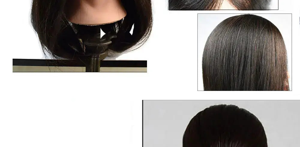 Human Hair Mannequin Head Natural Black Color Practice Training Model For Hairdresser Professional Can Be Ironed and Dyed