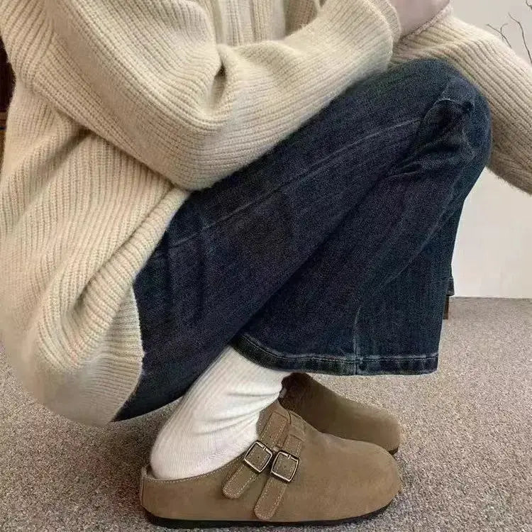 Best-selling in Europe Slippers PU Leather Clog Cow Suede Fur Cork Sole Arch Support Stocks Women Custom Mule Shoes