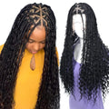 Bohemian Braided Wigs Boho Box Braid Knotless Goddess Locs Wigs with Curly Ends Synthetic Full Lace Wig with Baby Hair for Women