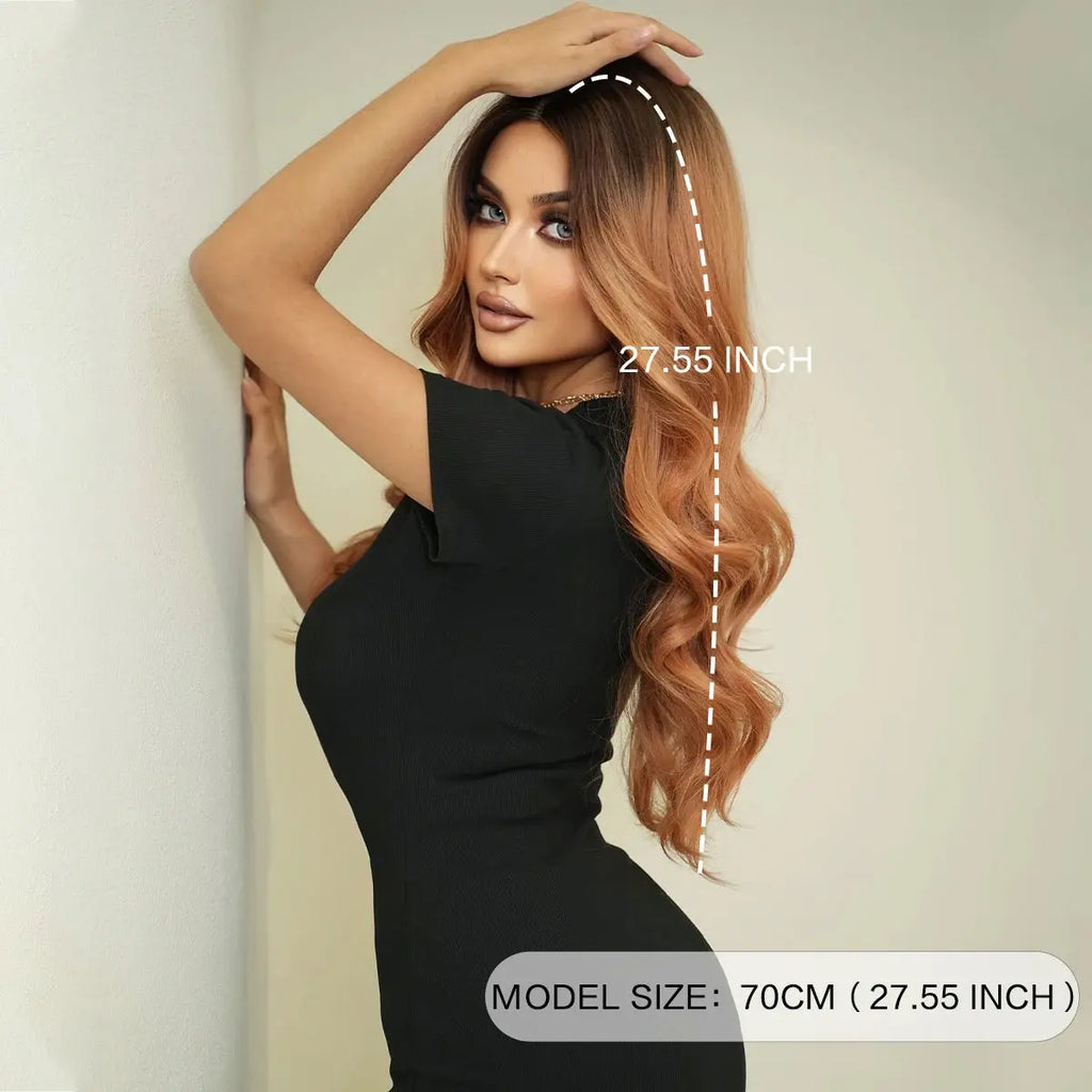 Ombre Strawberry Blond Long French Curl Wigs for Women Middle Part Body Wave Wig Natural Heat Resistant Synthetic Curly Peluca