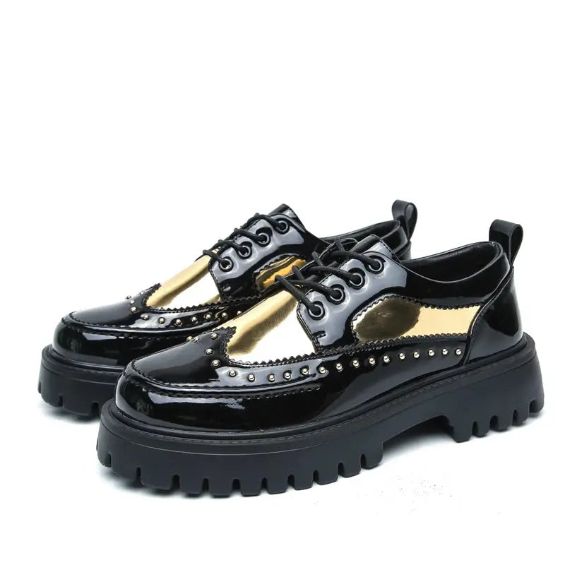 Men's Pu Leather Casual Formal Brogue Style Youth Round Toe Thick-Soled High Heels Mens Business Dress  Platform Shoes