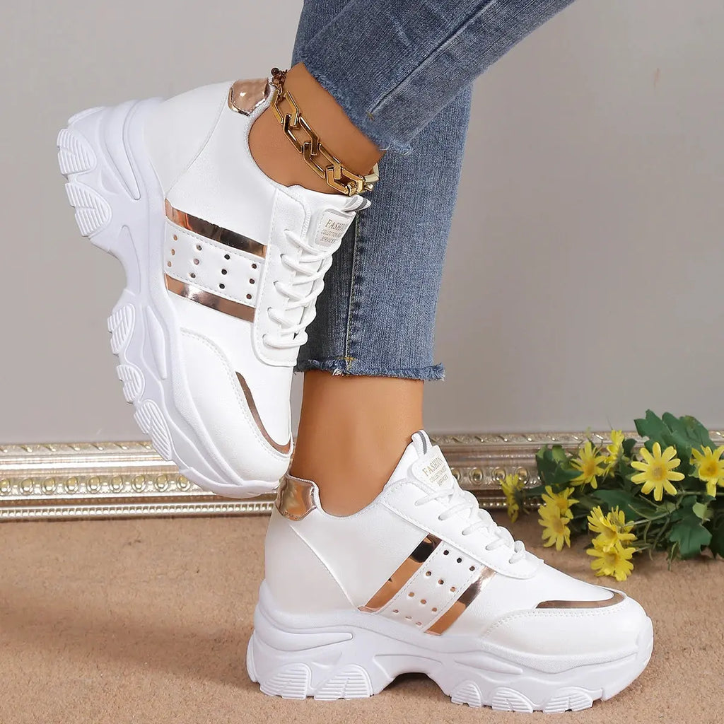 Xuanhui Fashion Trendy New Styles Height Increasing Rubber Shoes Korean Mesh Platform Tennis Shoes White Shoes Women Sneakers