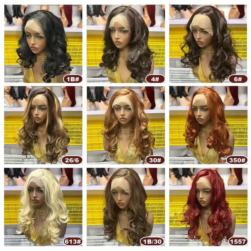 16 Inch Bouncy Wave Synthetic Hair Wig #350 #613 #1B/27  #30 Multi Color 13x4 Lace Frontal Curly Wig for European African Women