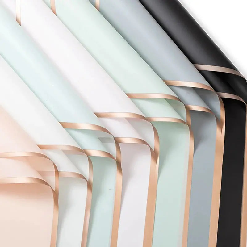 Design Golden Edge Wholesale Plastic Waterproof Frame Gift for Packaging Floral Custom Bouquet Flowers Wrapping Paper Avivanastore