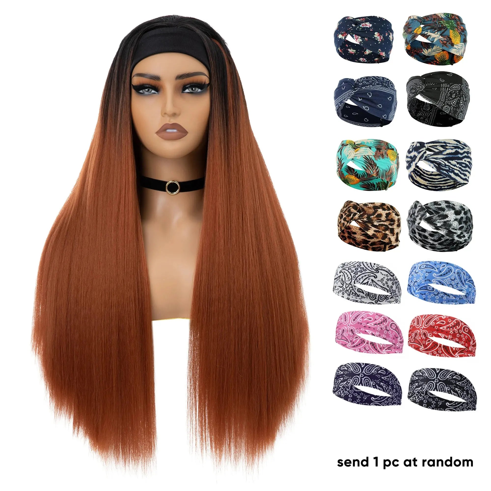 SARLA Wholesale YaKi Straight Headband Wigs for Black Woman Glueless Headband Wig Synthetic Wig Heat Resistant for Women Hair