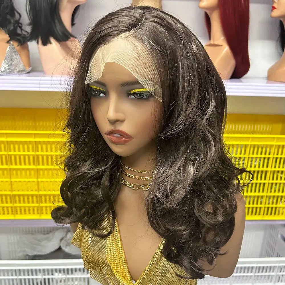 16 Inch Bouncy Wave Synthetic Hair Wig #350 #613 #1B/27  #30 Multi Color 13x4 Lace Frontal Curly Wig for European African Women