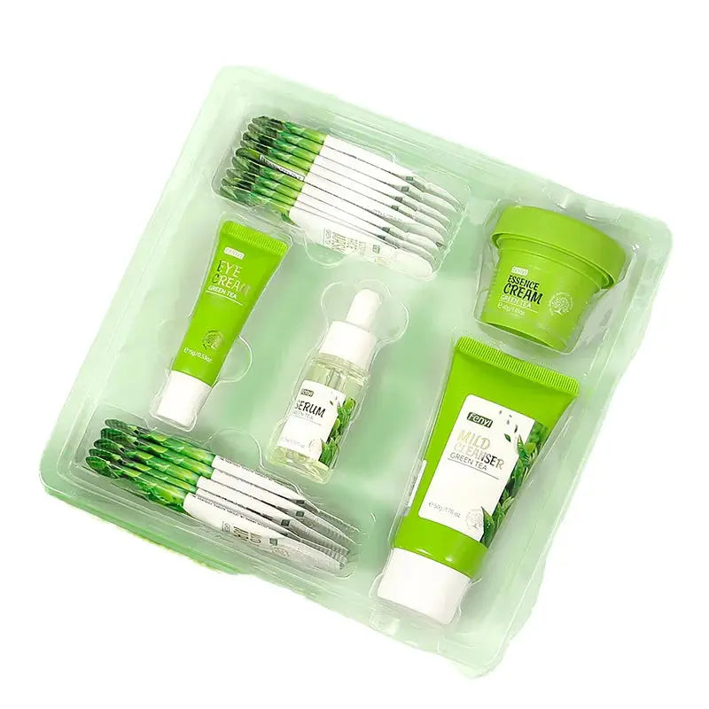 NEW Cosmetics Skin Care Kit Products Anti Aging Brightening Green Tea Collagen Face Serum Facial Essence Cream Skincare Set