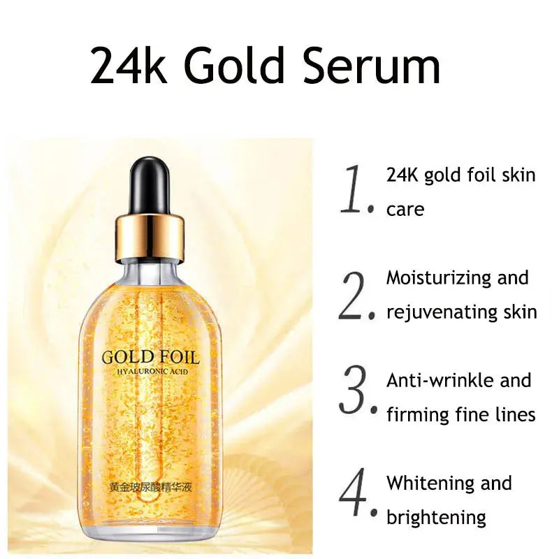 24K Gold Foil Skincare Facial Serum with Natural Organic Hyaluronic Acid for Face & Body Anti-Aging Moisturizer Private Label