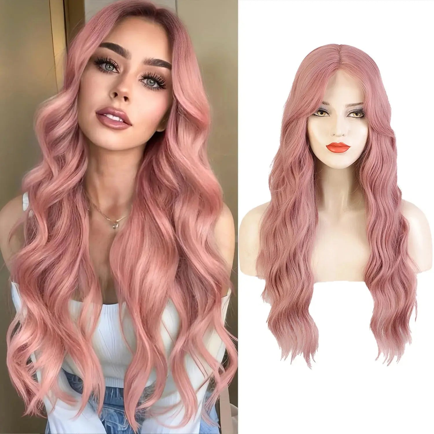 For Ombre Blonde Long Wavy Heat-Resistant Lace Front Synthetic Hair Wig Made with High-Temperature Fiber