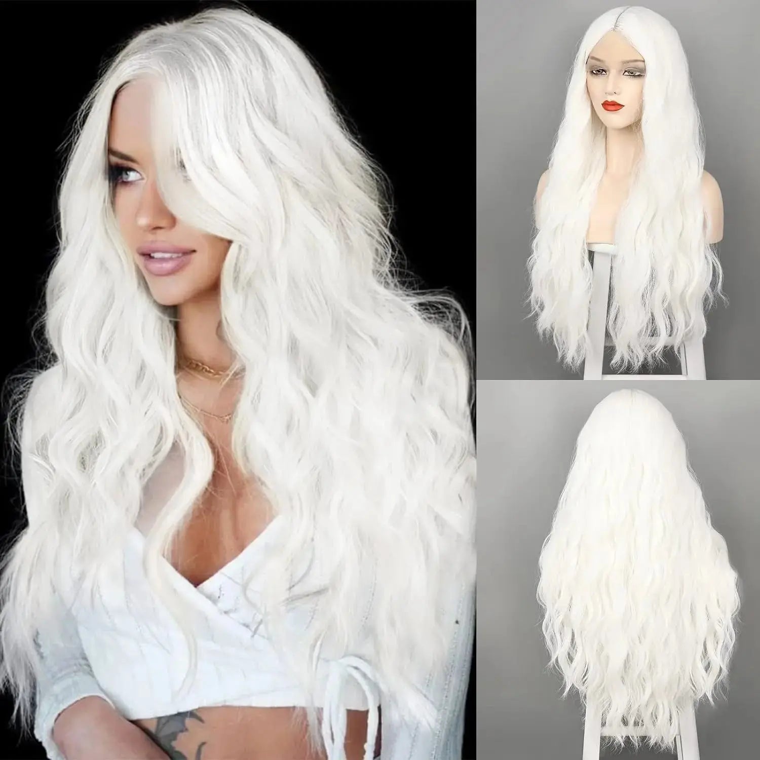 For Ombre Blonde Long Wavy Heat-Resistant Lace Front Synthetic Hair Wig Made with High-Temperature Fiber