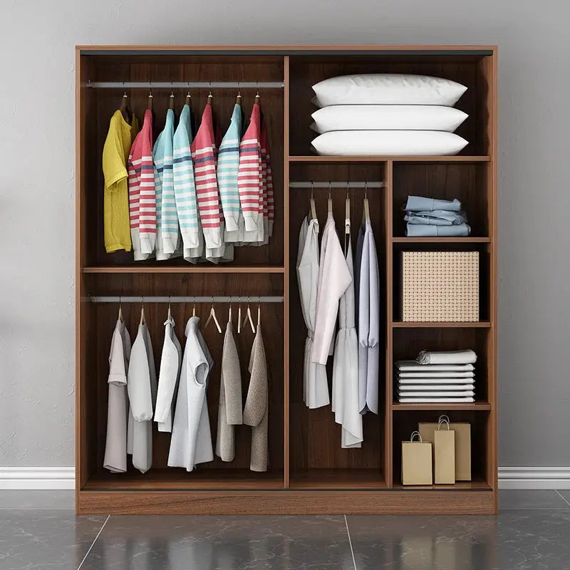 2 Door Wooden Wardrobe with Hanging Rail, Bedroom Wardrobe for Clothes Storage Domestic Closet Cupboard Bureau Chest-drawer Robe