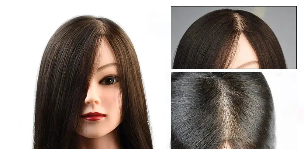 Human Hair Mannequin Head Natural Black Color Practice Training Model For Hairdresser Professional Can Be Ironed and Dyed