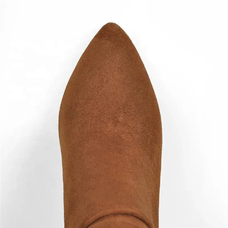 Big Size EU 46 Suede Women Pointy Toe Knee High Boots Stiletto Metal Lock Decor Long Booties High Metal Thin Heels Shoes