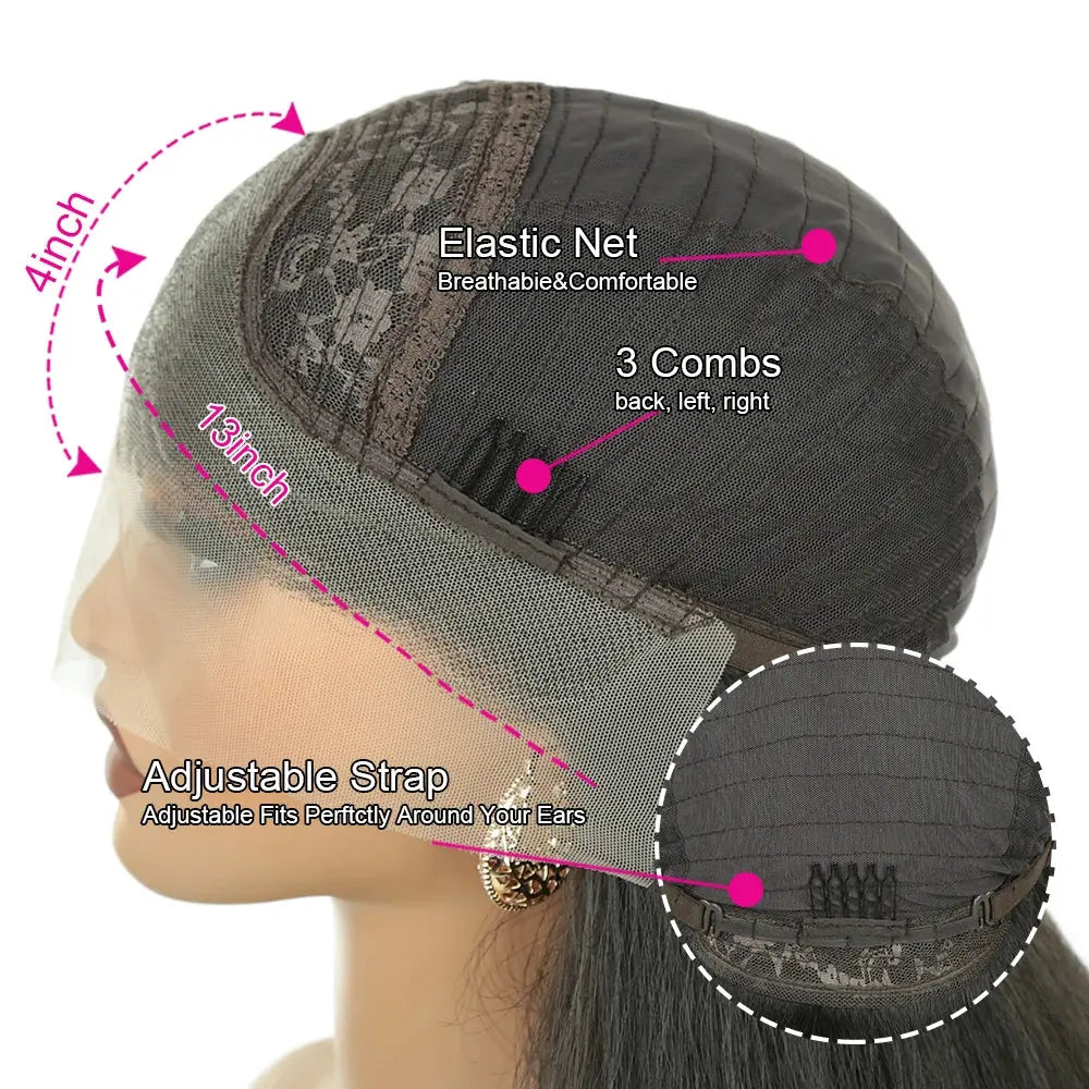 High Quality Yaki Straight 13*4 Synthetic Lace Front Wig for Women High Temperature Fiber Black Long Curly Synthetic Wig