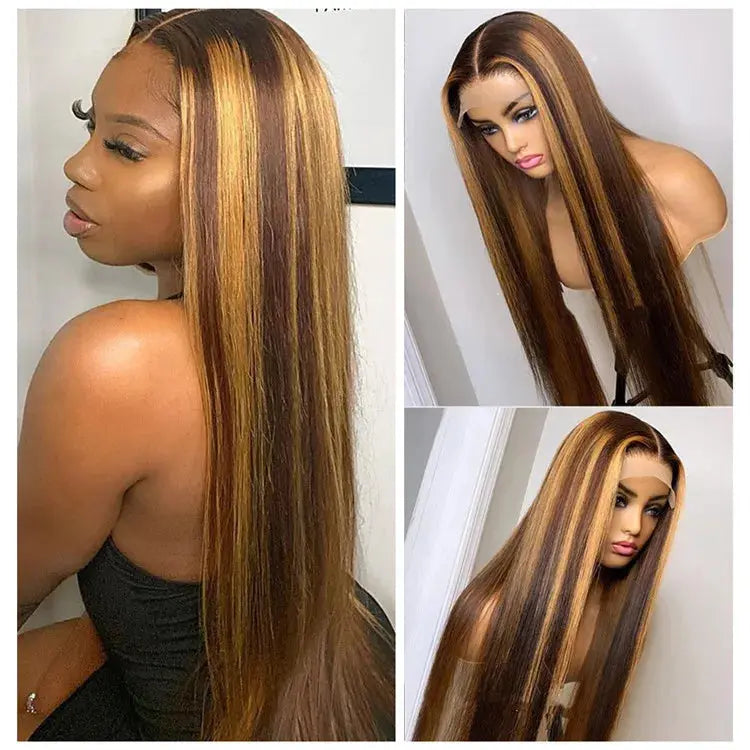 Factory Price Long Straight Ombre Highlight Piano Color Synthetic Wig Vendor Black Women Heat Resistant Wig for Black Women
