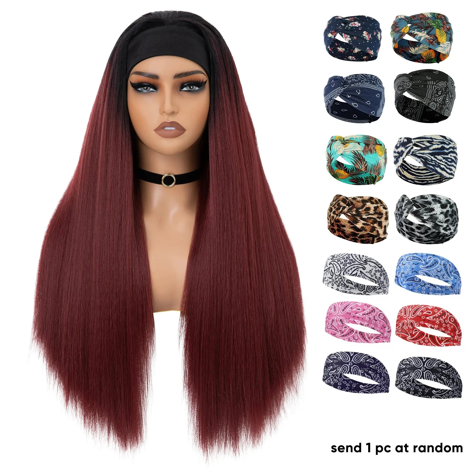SARLA Wholesale YaKi Straight Headband Wigs for Black Woman Glueless Headband Wig Synthetic Wig Heat Resistant for Women Hair