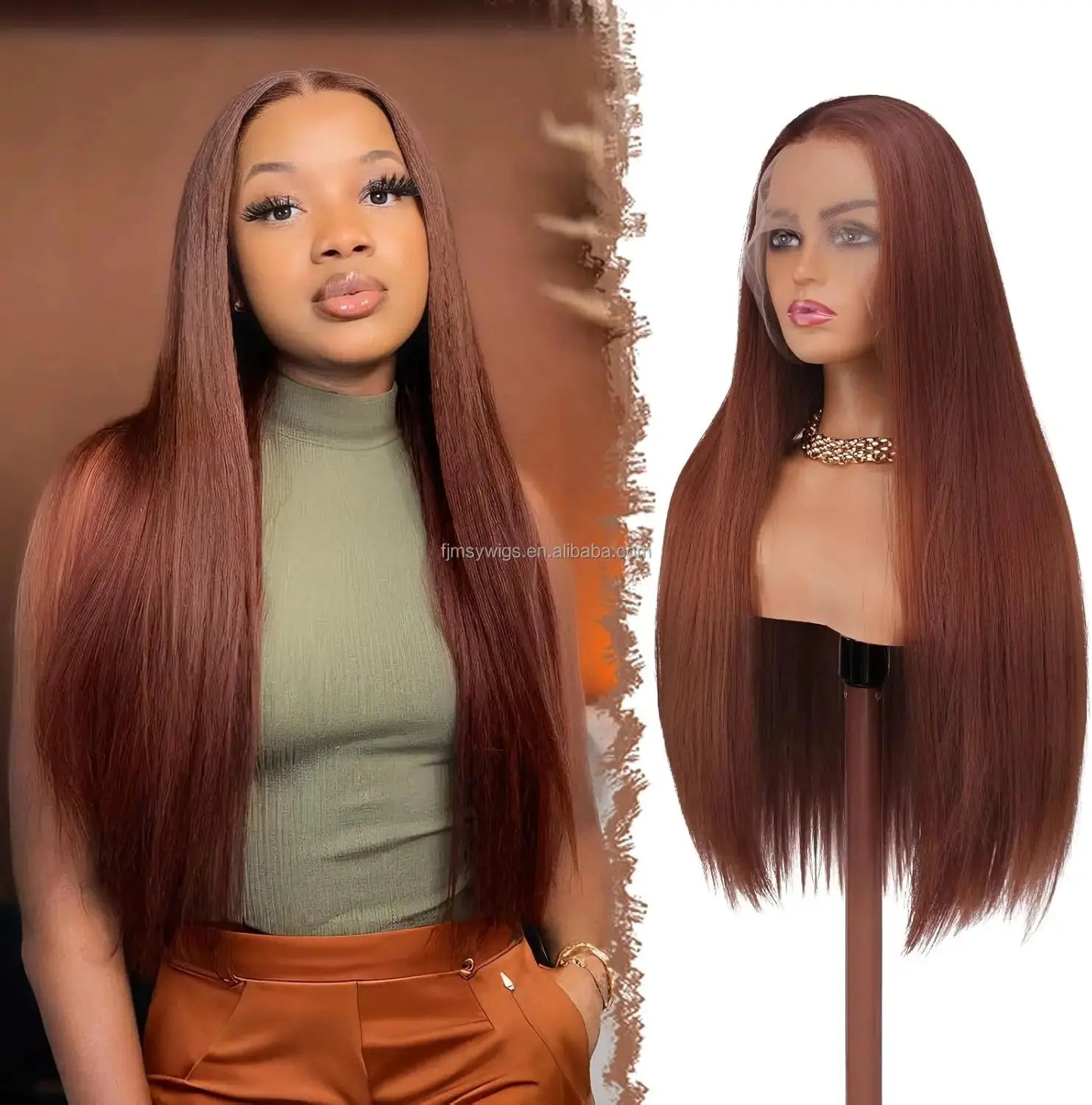 Wholesale 30 Inch Long Straight Premium Synthetic Lace Front Wigs High Temperature Fiber Heat Resistant Transparent Lace Natural