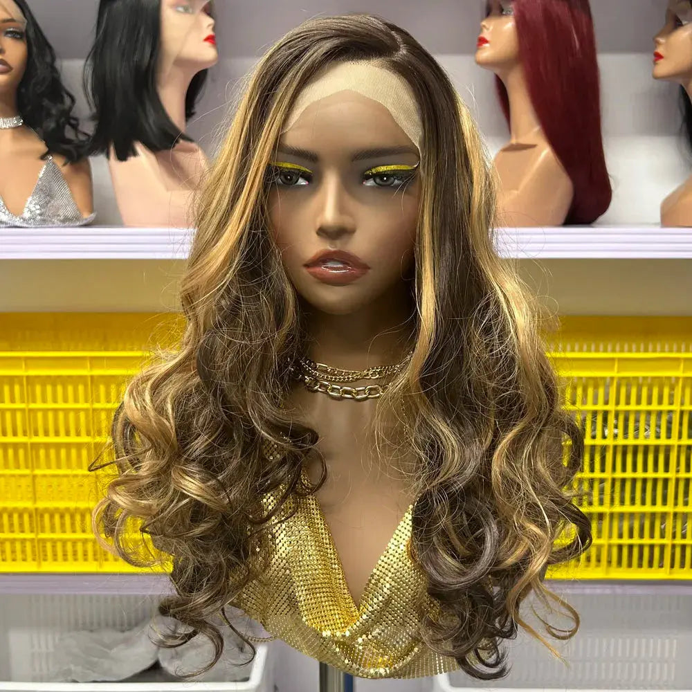 16 Inch Bouncy Wave Synthetic Hair Wig #350 #613 #1B/27  #30 Multi Color 13x4 Lace Frontal Curly Wig for European African Women