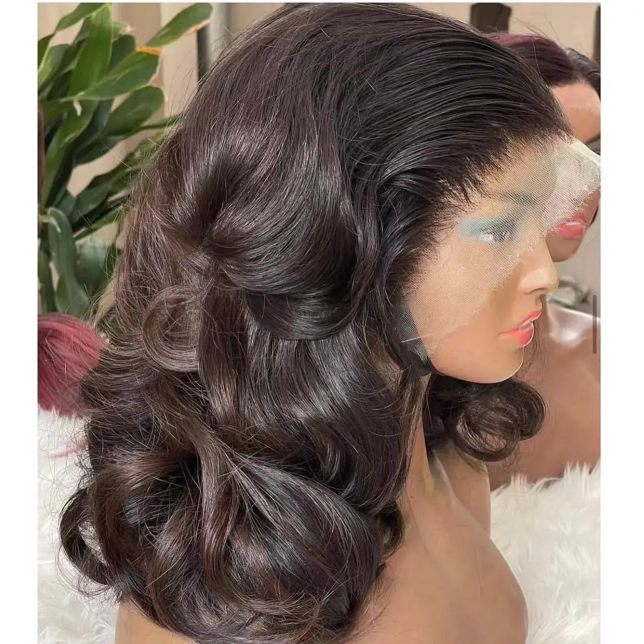 High Quality Lace Front Wig for Women Fashionable Transparent Silk Base Heat Resistant Loose Deep Wave Curly Afro Black