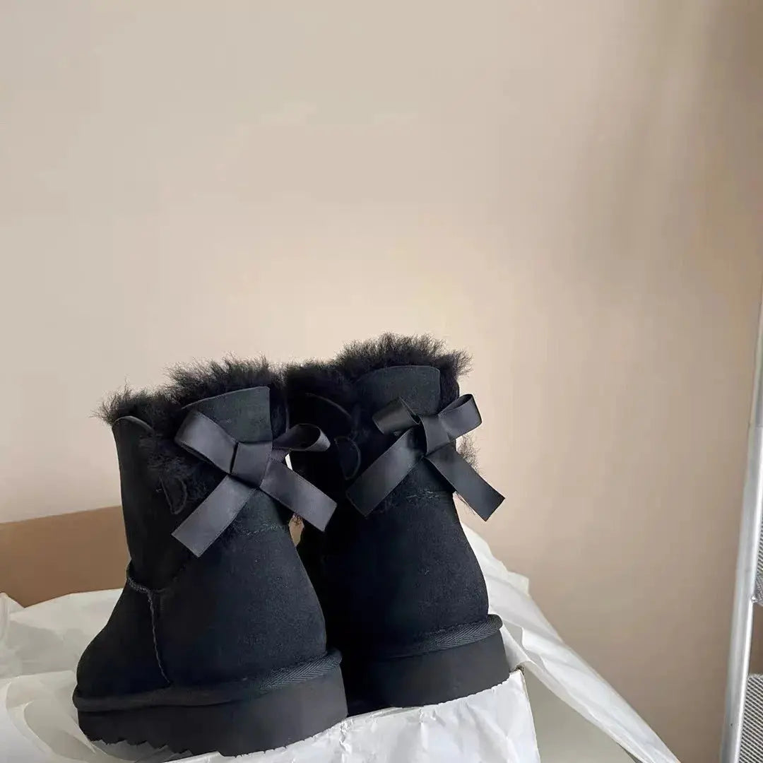 Winter Wool 2026 Snow Boots Women's Fur Upper EVA Midsole Cotton Lining Breathable Warm Round Toe Low-barrel Shoes Bow Thickened