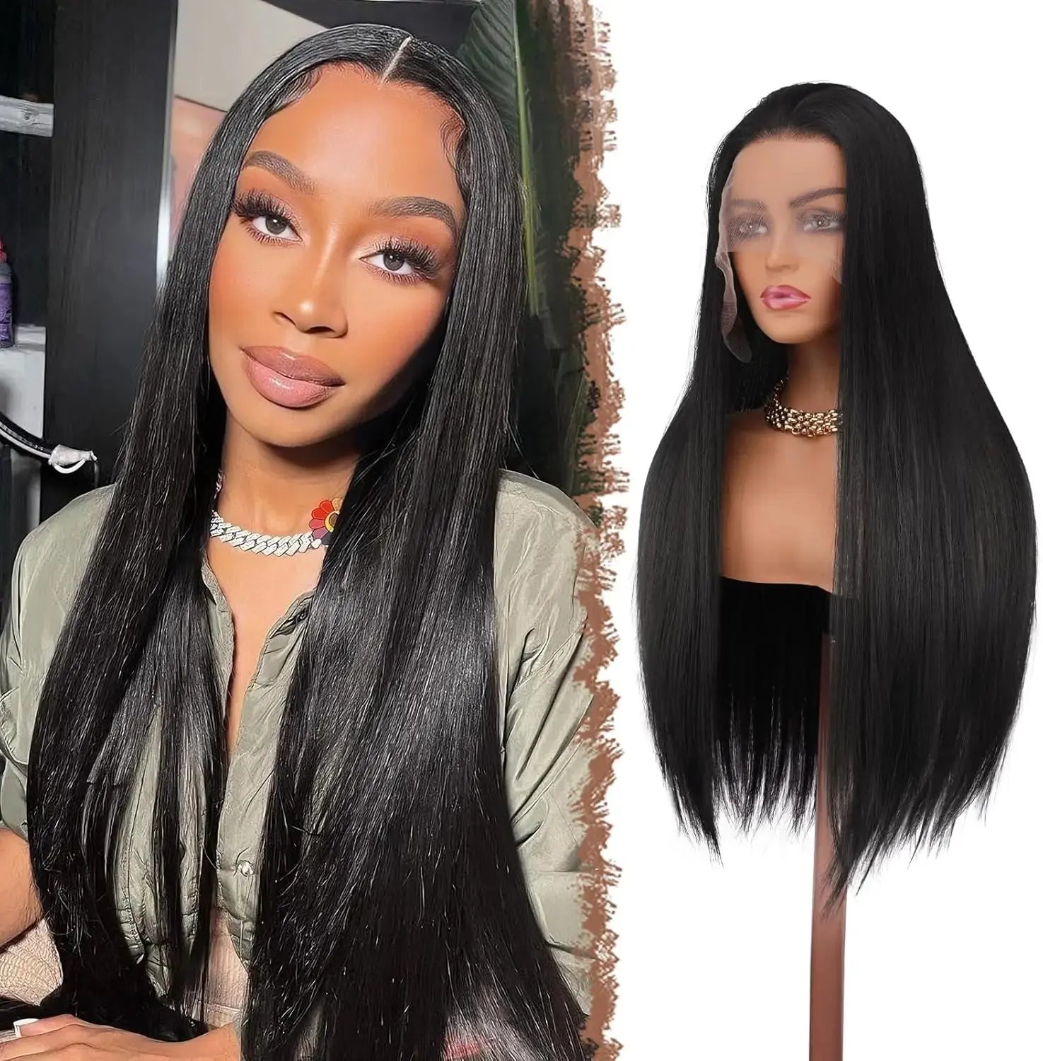 Wholesale 30 Inch Long Straight Premium Synthetic Lace Front Wigs High Temperature Fiber Heat Resistant Transparent Lace Natural