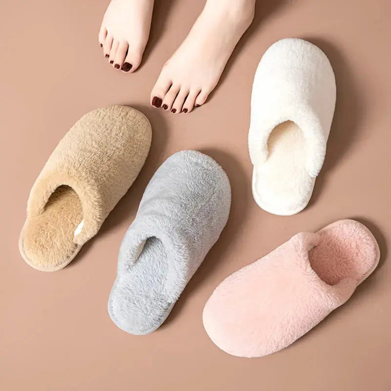 Fashion 2025 Autumn Winter Solid Color Cotton Slipper Indoor Casual Shoes Soft Thermal Plush Ladies Slides Slippers for Women
