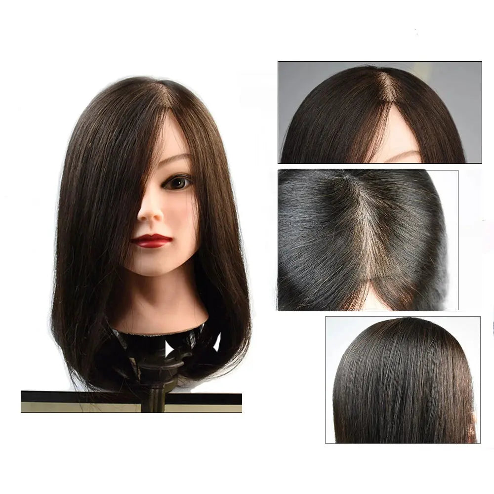 Human Hair Mannequin Head Natural Black Color Practice Training Model For Hairdresser Professional Can Be Ironed and Dyed