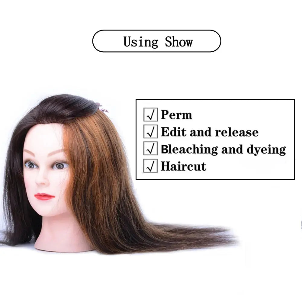 Human Hair Mannequin Head Natural Black Color Practice Training Model For Hairdresser Professional Can Be Ironed and Dyed